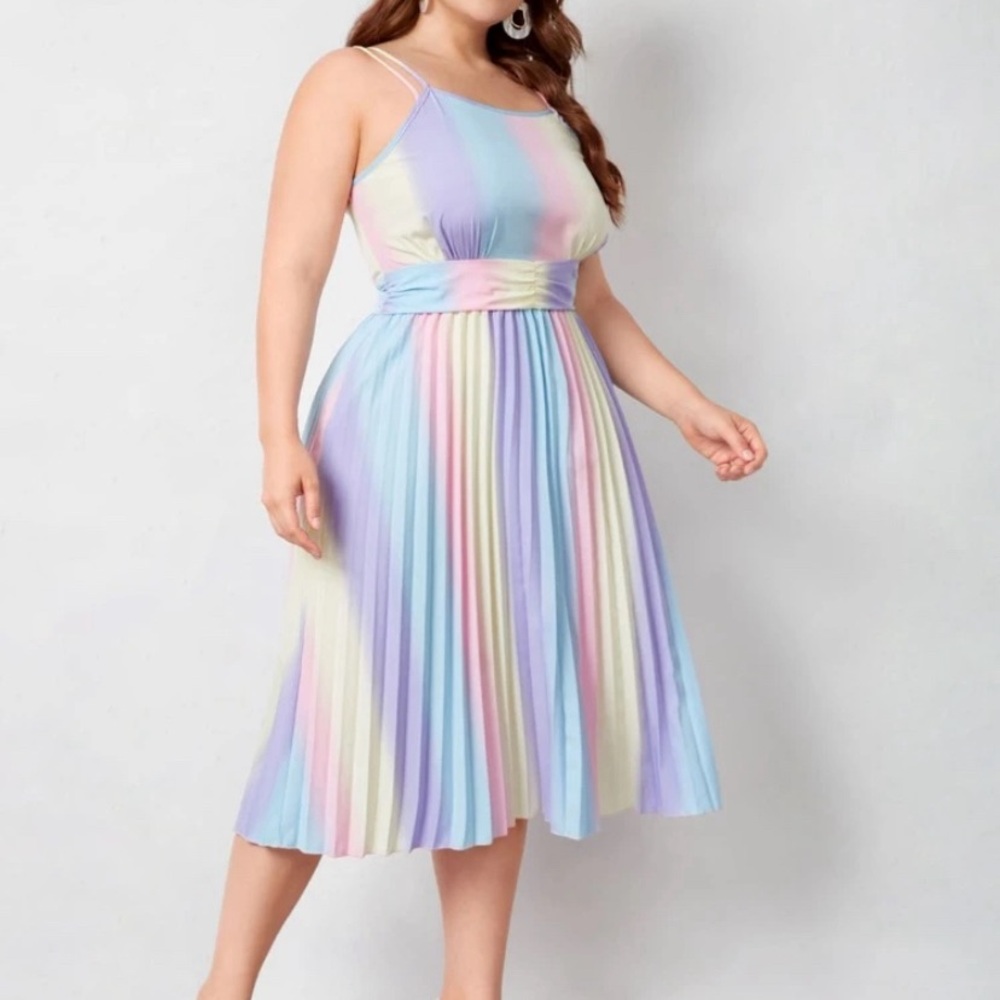 SHEIN Women Ombre Pleated Cami Dress, Size 3XL (18), Pink, Blue, Purple, Yellow